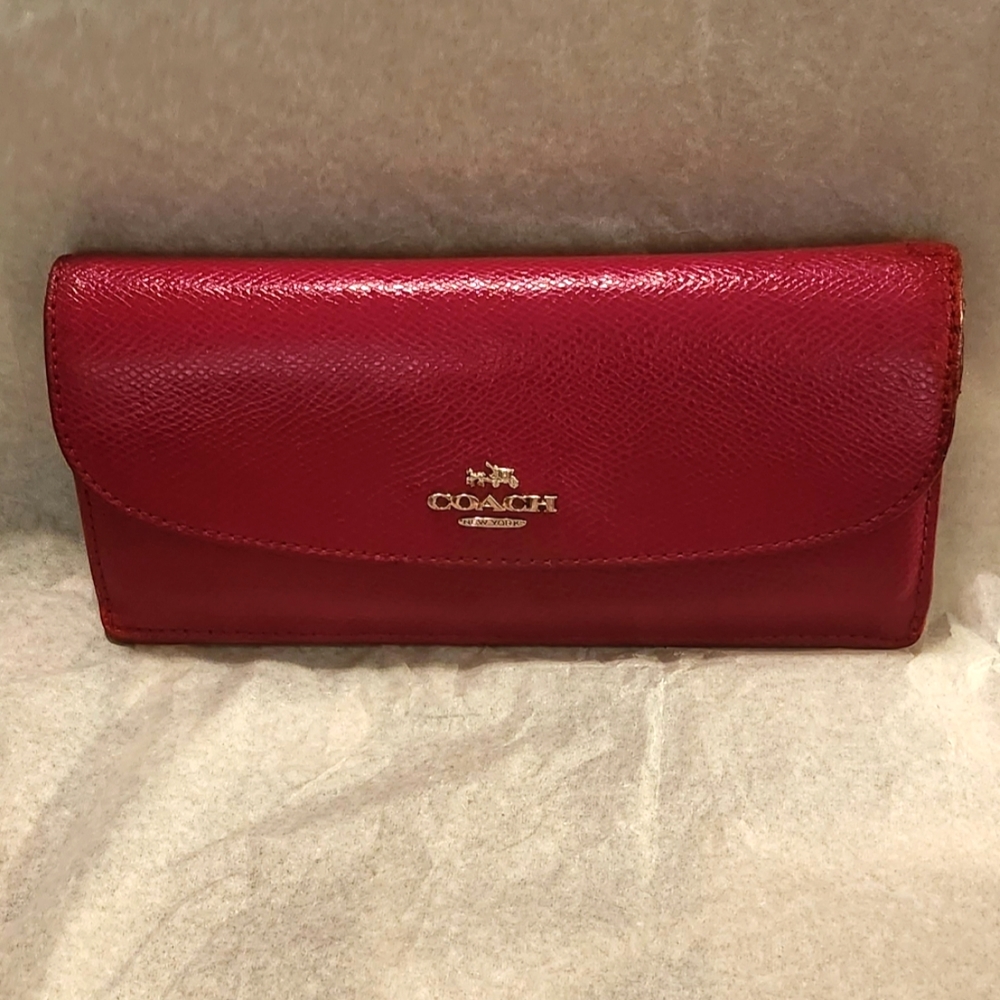 VINTAGE Coach New York Long Slim Flap Leather Wallet with Zip 8 X 4.25 Red